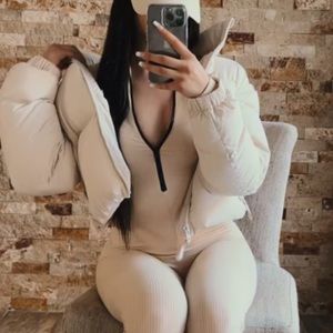 Fashion Nova Bodycon Jumpsuit in Cream - size XS
